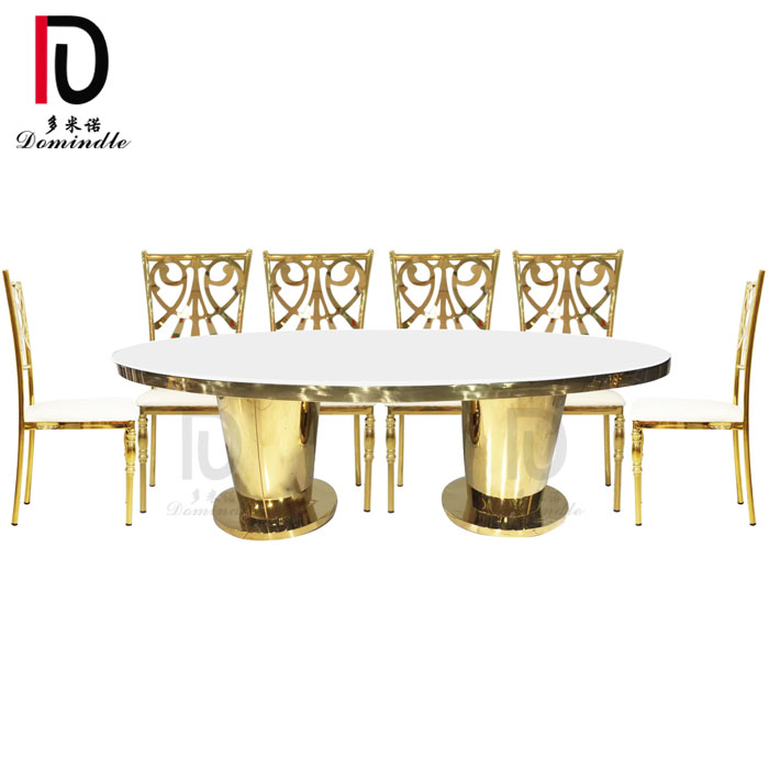 China OEM Stainless Steel Mirror Glass Table - Oval stainless steel wedding table – Dominate detail pictures