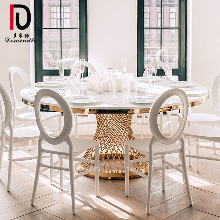 2019 New Style Glass Top Dining Table - Round glass top stainless steel wedding table – Dominate