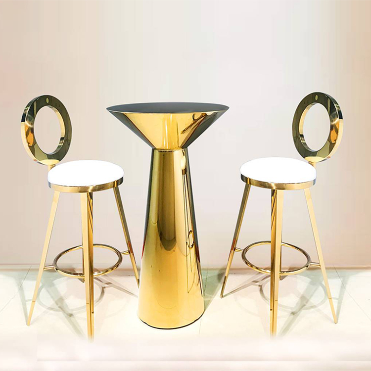 OEM Round Gold Event Stainless Steel Table –  Glass Top Bar Table – Dominate