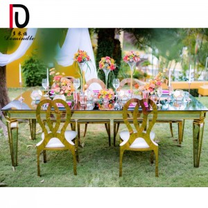 Best Price on High-End Gold Wedding Dning Table -
 Gold stainless steel wedding banquet table – Dominate