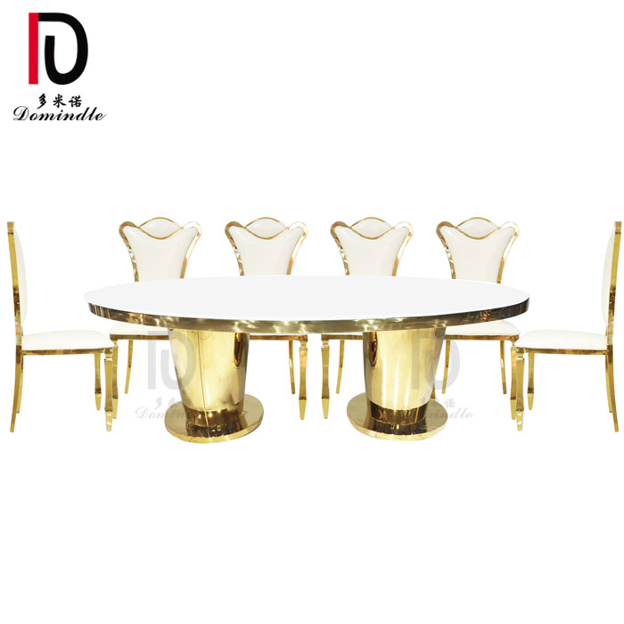 China OEM Stainless Steel Mirror Glass Table - Oval stainless steel wedding table – Dominate Featured Image