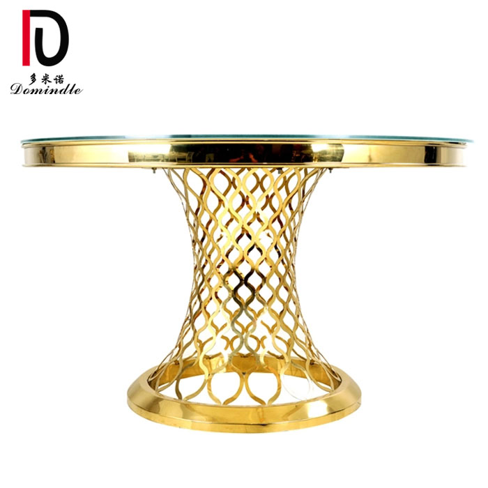 Bottom price High Back Gold Hotel Table - Glass table gold wedding design   – Dominate