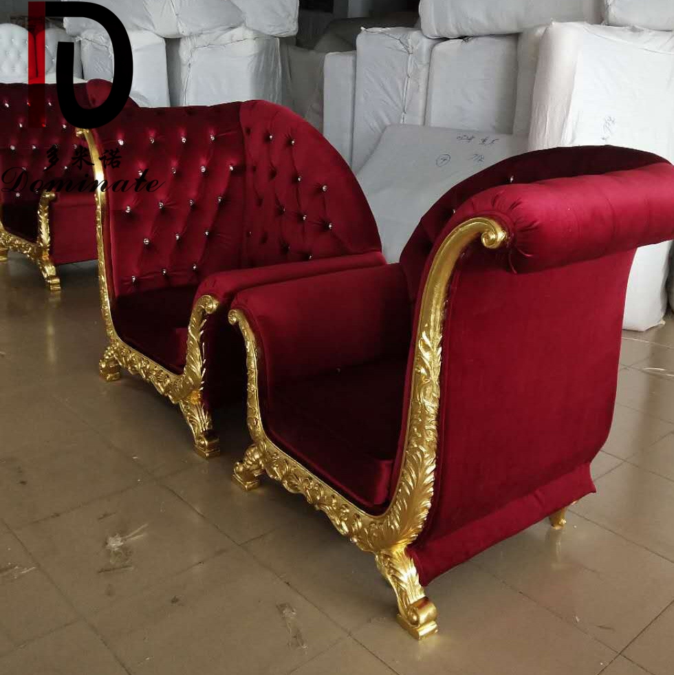 Red Throne Chair Luxury Gold Wooden Frame Royal Design King Chair Wedding Bride And Groom Chairs
