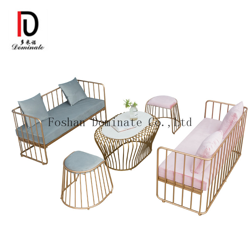 Stainless steel  art sofa booth office reception fashion industrial wind tea table combination living room set
