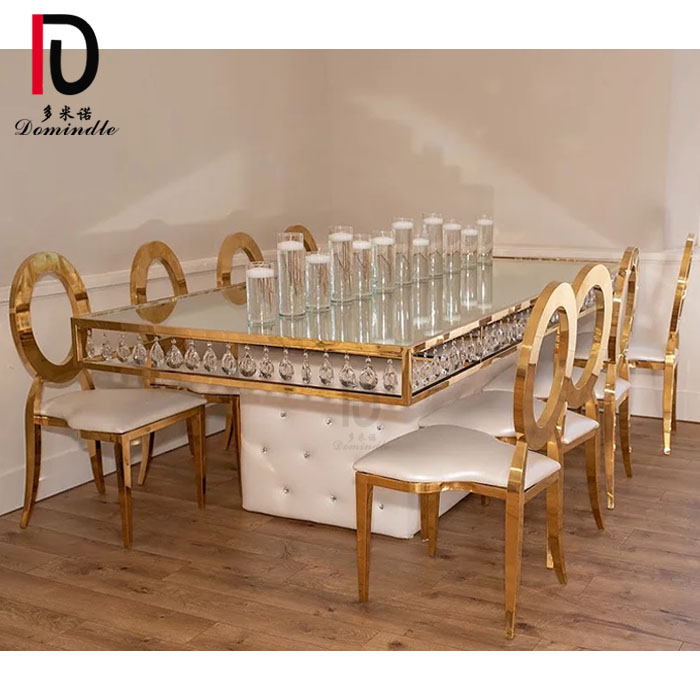 events used metal base stainless steel frame mirrored glass crystal table for wedding