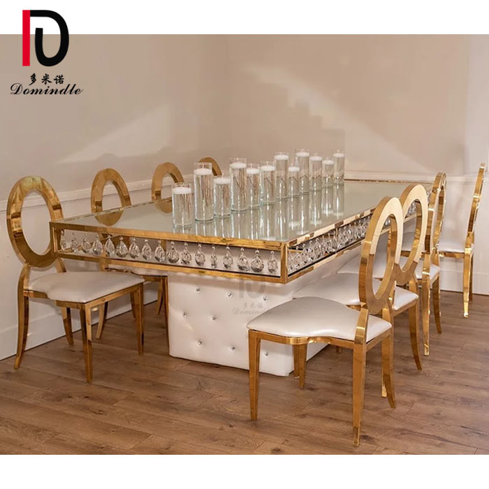 OEM Stainless Steel Mirror Glass Table –  events used metal base stainless steel frame mirrored glass crystal table for wedding – Dominate