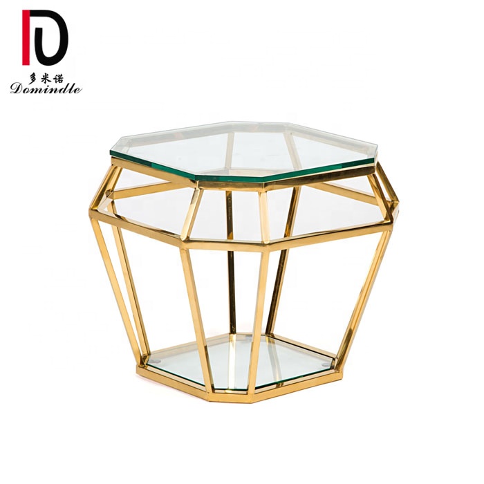 China Round Metal Stainless Steel Table –  Hot sale hotel furniture clear glass top tea coffee table gold – Dominate