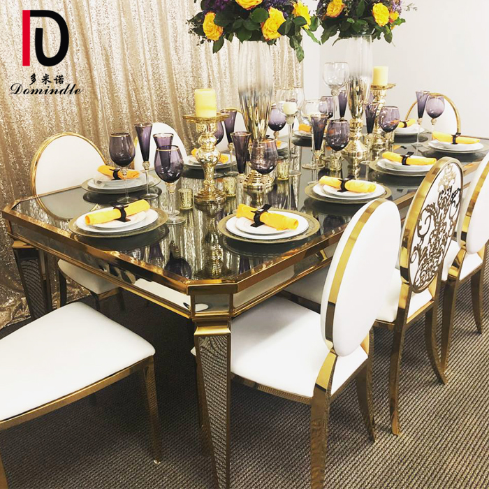 Modern rectangle stainless steel dining wedding table with glass top