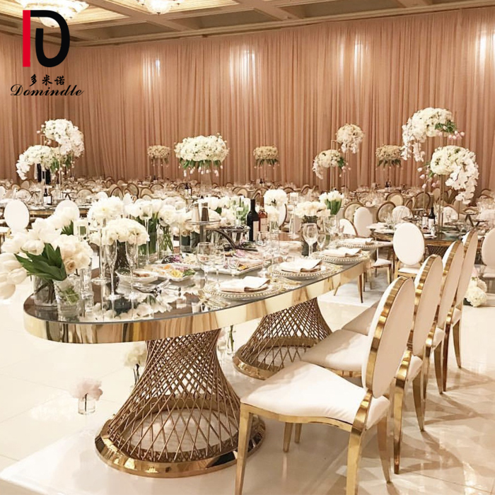 wholesale gold stainless steel frame glass oval dining wedding table