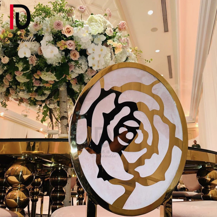 OEM Stackabke Banquet Wedding Chair –  2020 inventory new featured rose lace back stainless steel Imperial Gold Dining Chair – Dominate