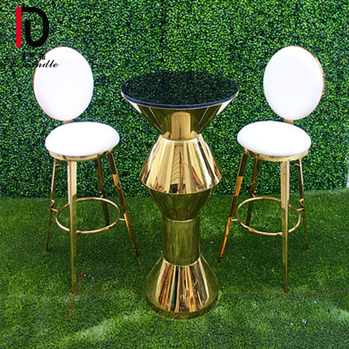 China Gold Modern Dining Table – mirror glass top bar table stainless steel gold cocktail table – Dominate detail pictures