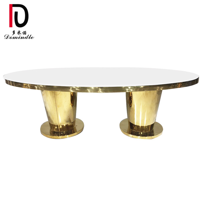 OEM Gold Hotel Table –  WT25 Domiante new design golden stainless steel frame glass wedding table – Dominate