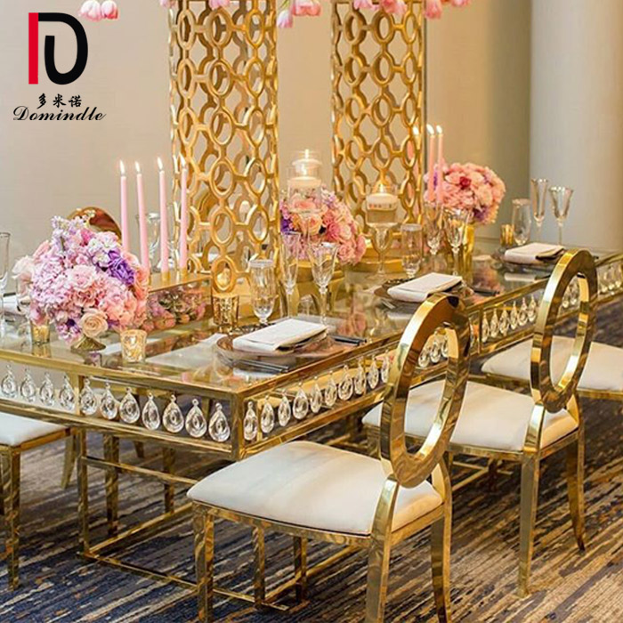 dominate stainless steel wedding crystal dining table mirror glass top
