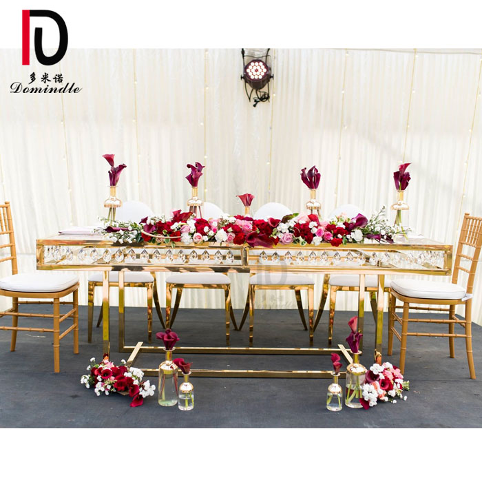 OEM Gold Glass Table –  stainless steel golden tempered glass wedding banquet table with crystals – Dominate