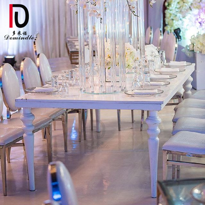 China Luxury Glass Table –  WT08 white MDF top square stainless steel wedding banquet table – Dominate