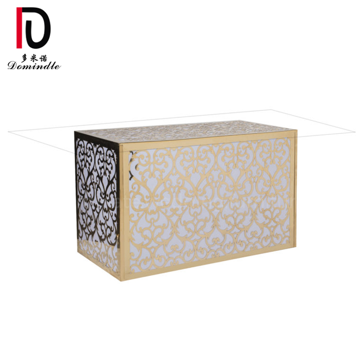 Good quality Tables From China – Gold stainless steel Laser Cut frame LED wedding reception table – Dominate