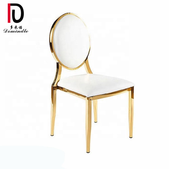 China Golden Hotel Chair –  Gold Luxury white leather gold stainless steel banquet wedding chairs – Dominate