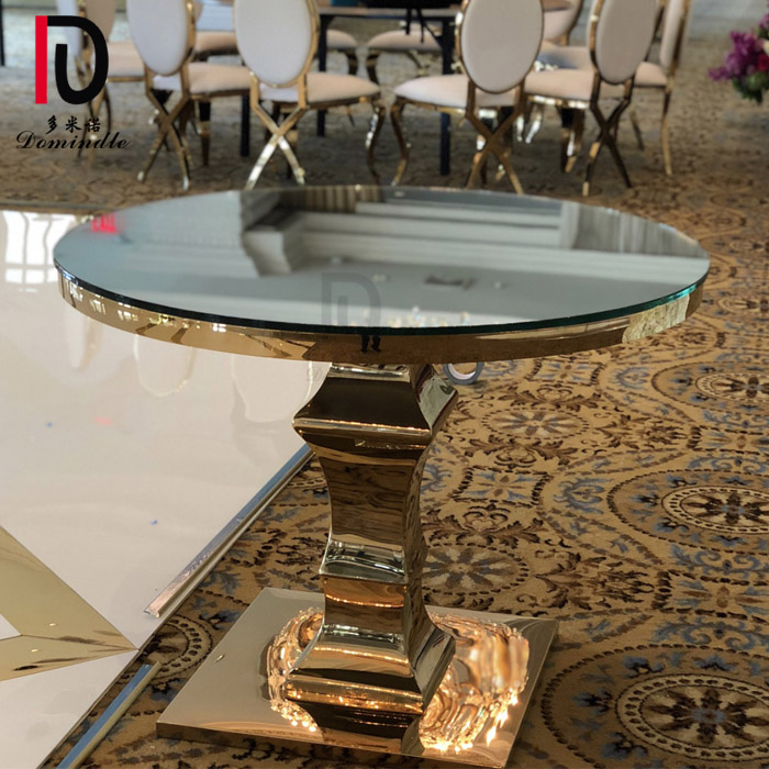 wedding furniture modern chic titanium gold stainless steel glass top cake table