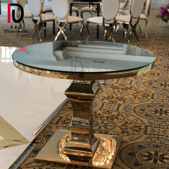 OEM Mdf Stainless Steel Table –  wedding furniture modern chic titanium gold stainless steel glass top cake table – Dominate