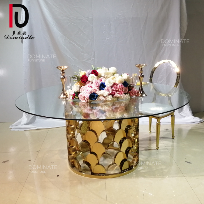 OEM Mirror Glass Cake Table –  Modern party dining mirror round design base 8 people wedding furniture table – Dominate