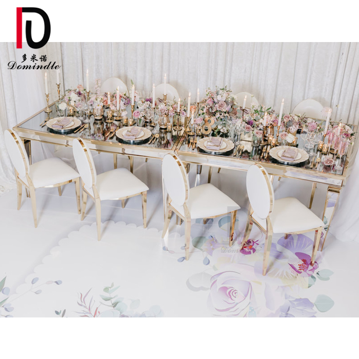 China Gold Stainless Steel Table –  Modern mirrored glass rectangular gold stainless steel wedding table for events – Dominate