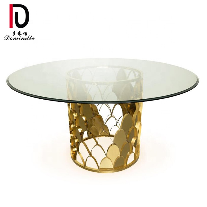 Clear tempered glass top stainless steel fish scale round dinner table