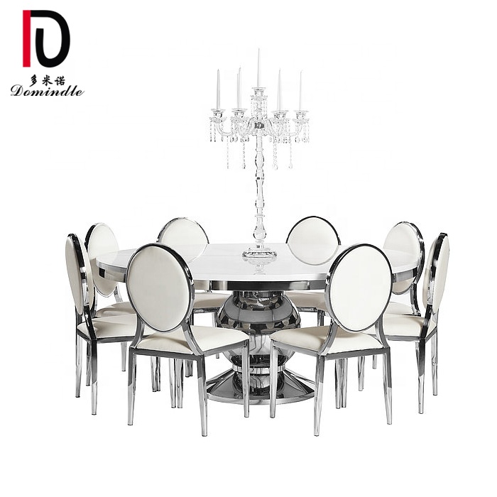 Good quality Tables From China – Wedding furniture setting stainless steel silver color white round mdf table – Dominate