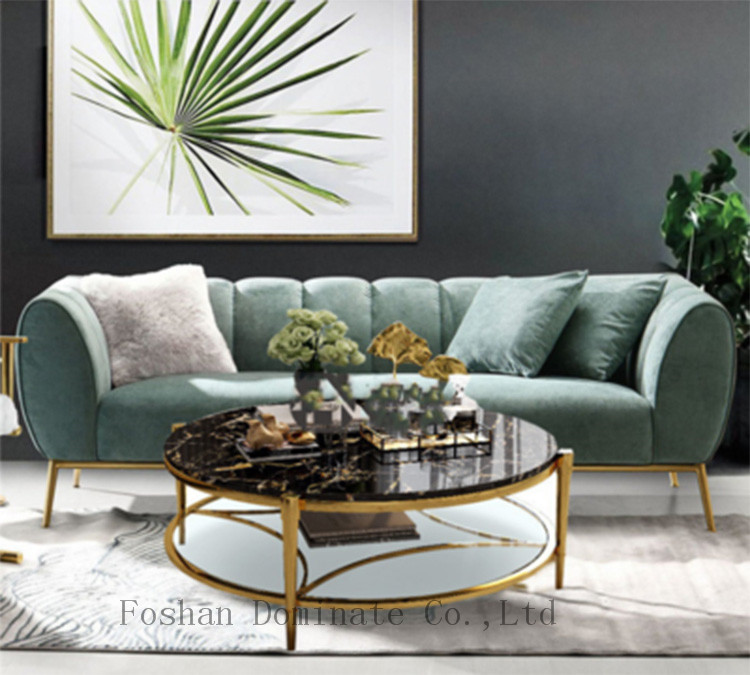 Modern mirrored gold stainless steel base legs marble top coffee table table for living room