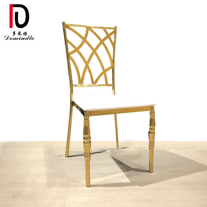 China Luxury Banquet Chair –  2019 Canton Fair hotel wedding gold stainless steel chair with white PU – Dominate