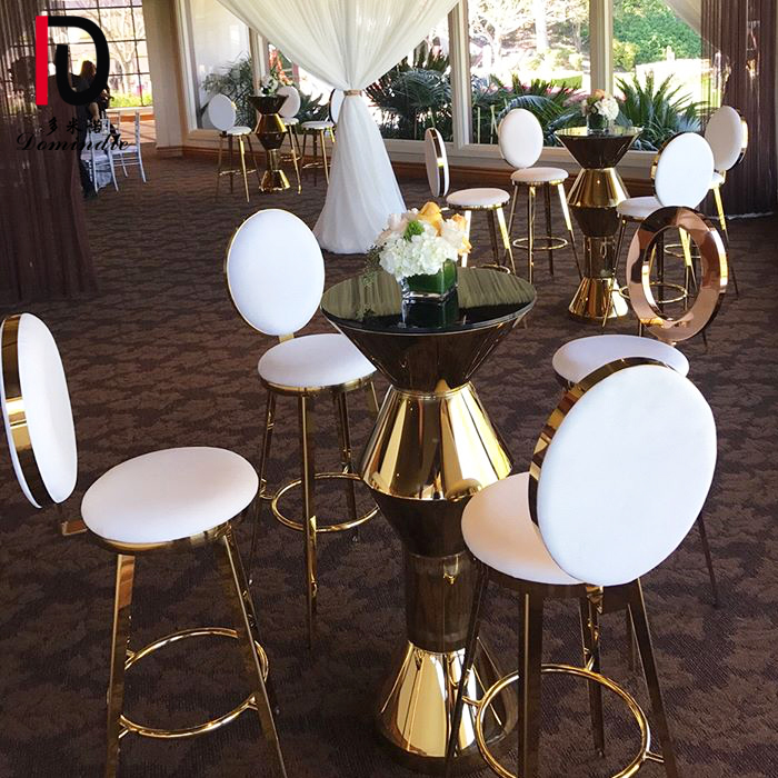 wholesale high party gold stainless steel glass top round cocktail table for wedding
