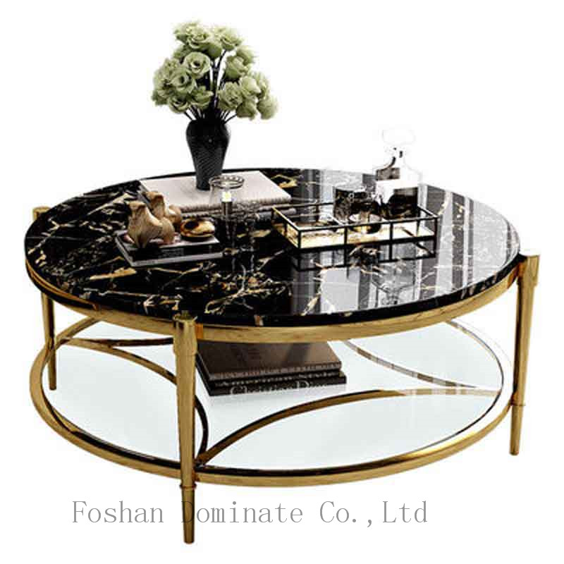 Modern glass top polished stainless steel base gold coffee table for living room