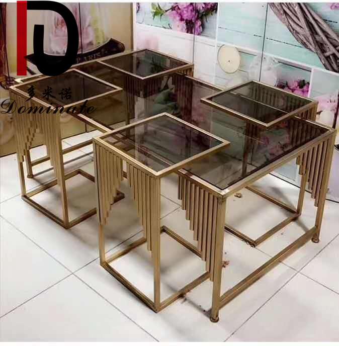 Wholesale Gold Mdf Top Wedding Table –  New Design Rectangle Shape Glass Living Room Coffee Table Stainless Steel Frame 4+1 Combination Coffee Table Sets – Dominate