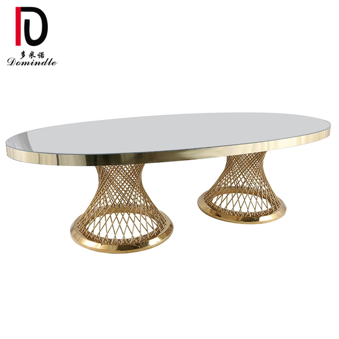 wholesale gold stainless steel frame glass oval dining wedding table