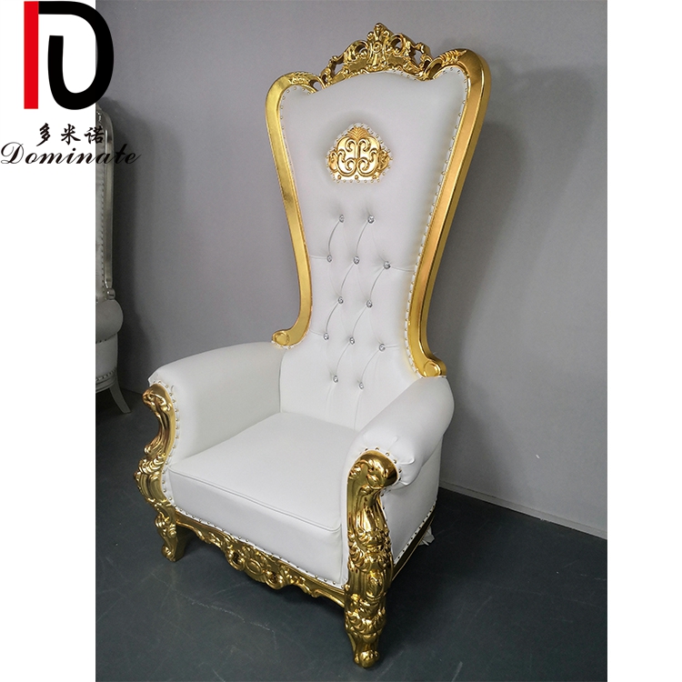 New Design Gold Wooden Frame Leather With Pattern King Throne Chairs For Wedding Hotel