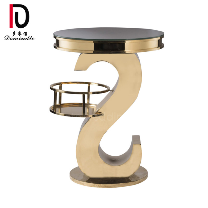 Gold Stainless Steel Finishing cocktail bar table With White Or Black Glass Top
