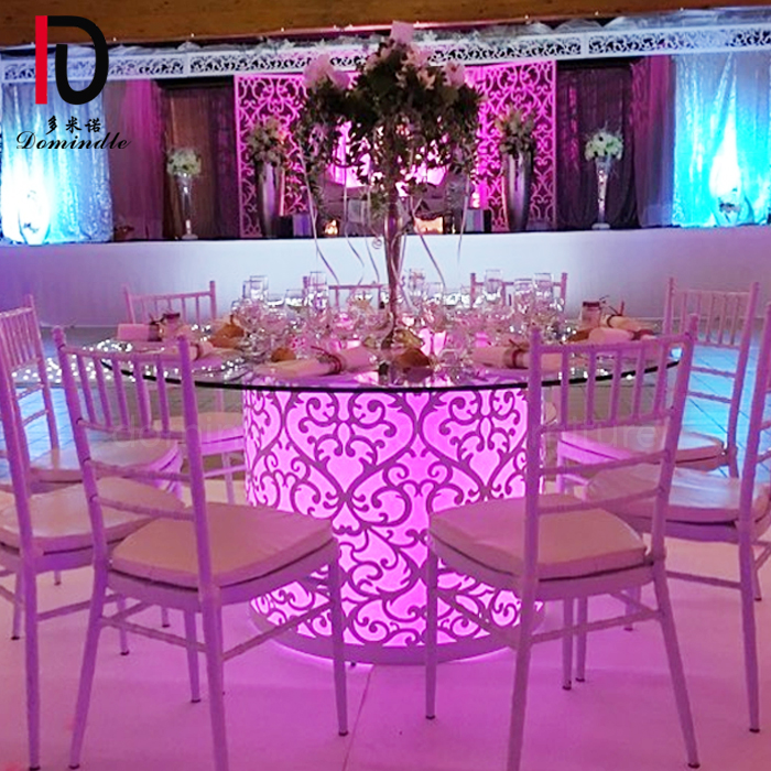 China Gold Stainless Steel Event Table –  titanium gold stainless steel frame round wedding LED light table – Dominate