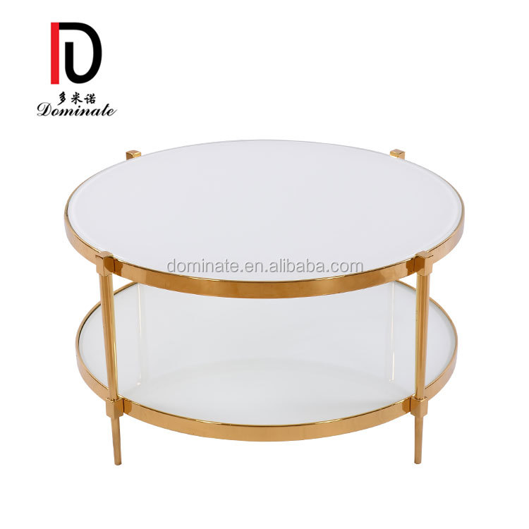 China Party Glass Top Hotel Table –  Unique design stainless steel large cone round titanium gold marble side coffee table – Dominate