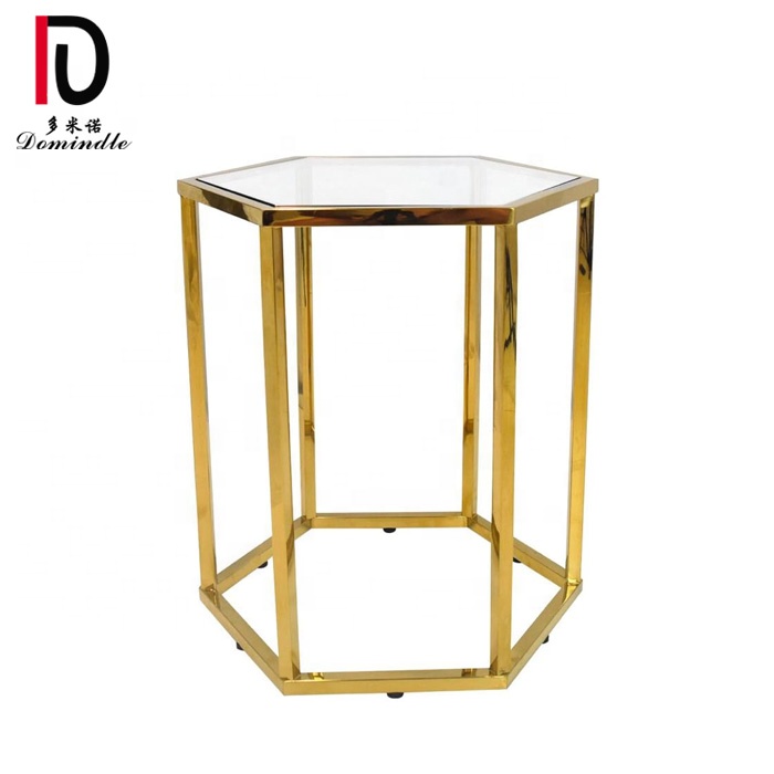 Wholesale Silver Stainless Steel Banquet Table –  Dining decoration hotel used golden metal coffee side table wedding cake table – Dominate