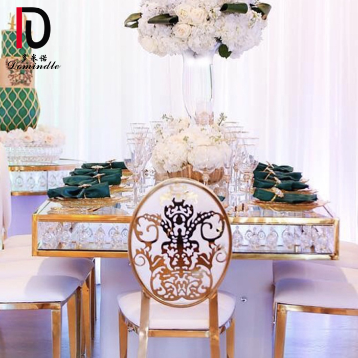 China Modern Hotel Chair –  royal events used golden stainless steel white pads stackable wedding chair – Dominate