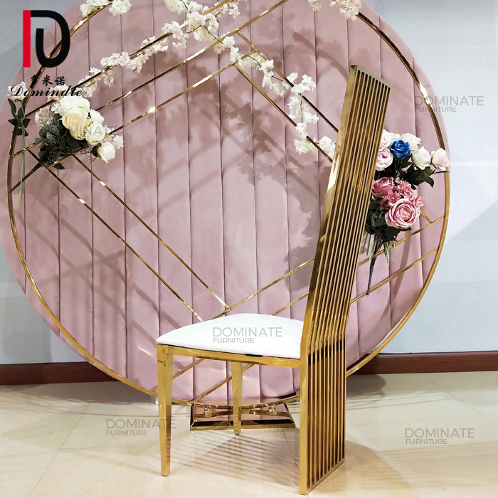 China High Back Gold Hotel Chair –  Vertical back bright stainless steel luxury gold wedding chair for event – Dominate