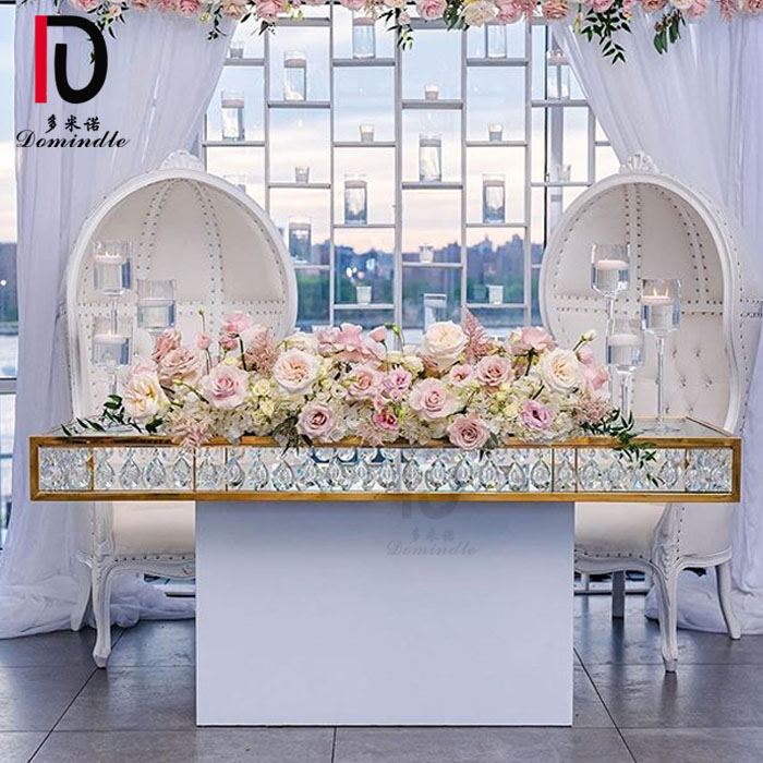 modern luxury glass top stainless steel chandelier Wedding table with crystals hanging