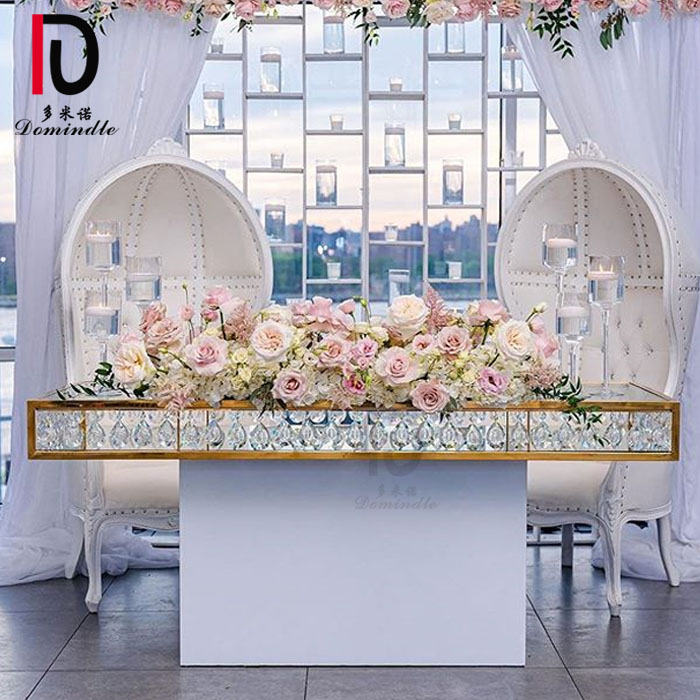 China Luxury Glass Table – modern luxury glass top stainless steel chandelier Wedding table with crystals hanging – Dominate detail pictures