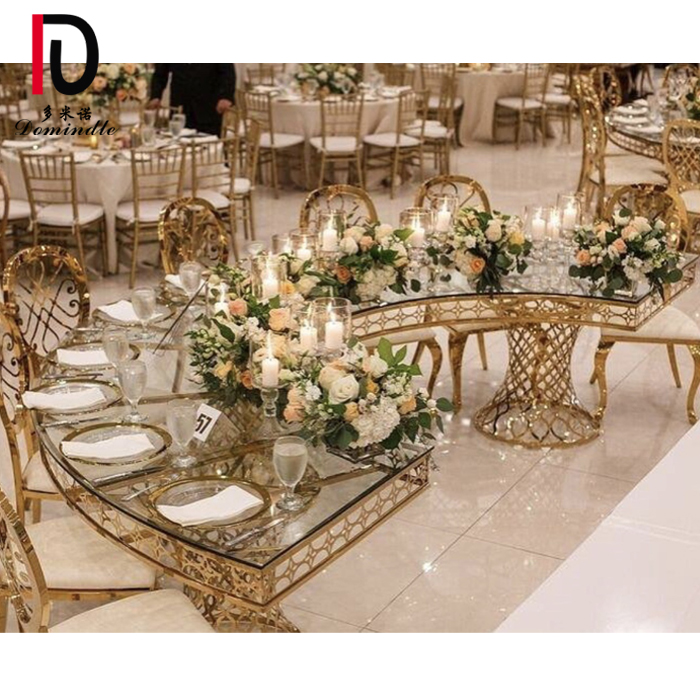 OEM Luxury Dining Table –  2019 new wholesale half moon tempered glass top Stainless Steel Wedding Table – Dominate