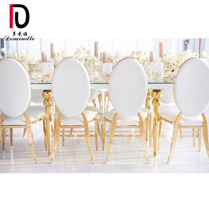 China Modern Gold Metal Hotel Chair –  wedding chic high back round white PU pad gold stainless steel dining chair – Dominate