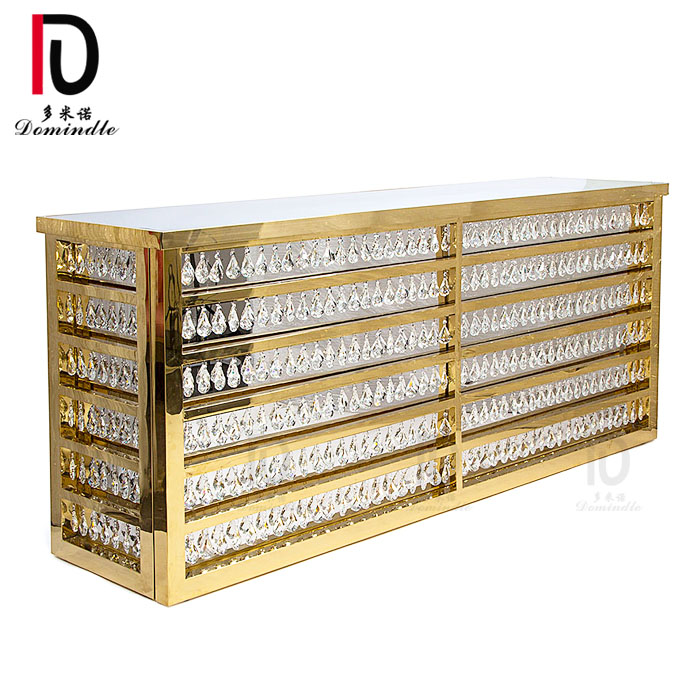 Wholesale Gold Metal Dining Table –  party modern use stainless glass gold metal bar table counter for wedding – Dominate