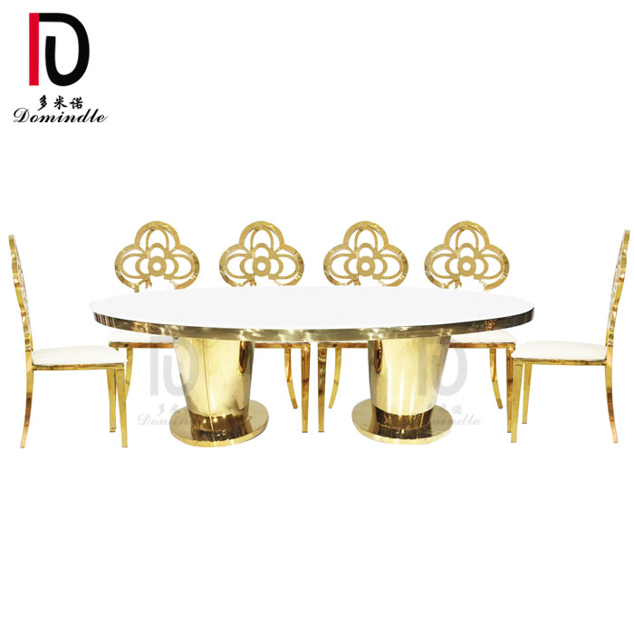 2020 new design wedding stainless steel dining table with glass top
