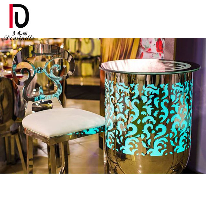 gold stainless steel modern led bar cocktail table with light