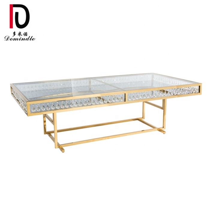 Wholesale Party Mirror Glass Top Cake Table –  2019 Factory stainless steel wedding glass crystal dining table – Dominate