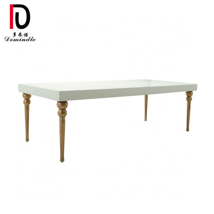 Factory source High-End Dining Table - white MDF top with gold stainless steel legs dining table for events – Dominate detail pictures
