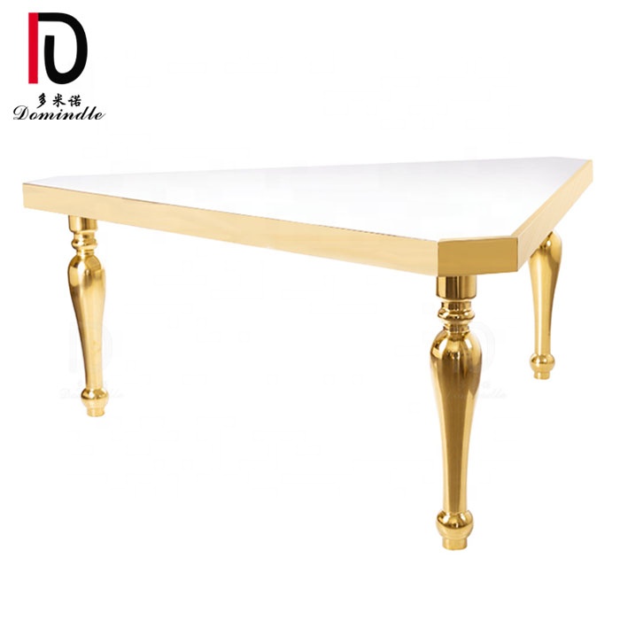 WT11 dominate new luxury mirror glass top gold triangular stainless steel wedding table